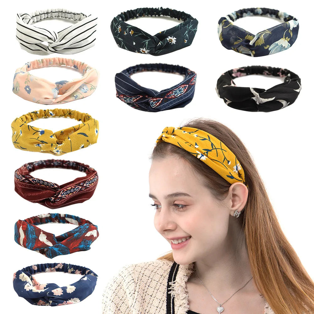 Fashion Women Girls Summer Bohemian Hair Bands Print Headbands Vintage Cross Turban Bandage Bandanas HairBands Hair Accessories - Image 3