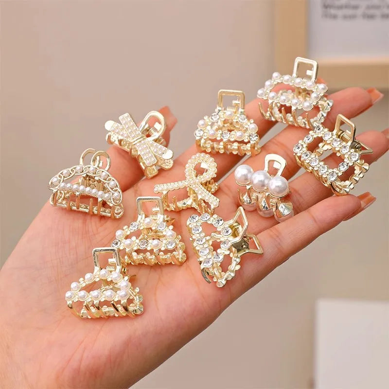 Elegant Rhinestone & Pearl Mini Hair Claws Set for Women and Girls - Image 15