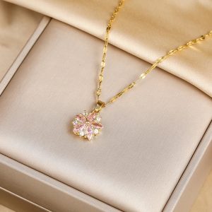 Romantic Pink Sakura Pendant Necklace