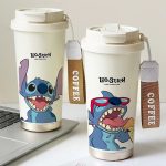 Kawaii Stitch Anime Straw Cup – 600ML Stainless Cartoon Thermos