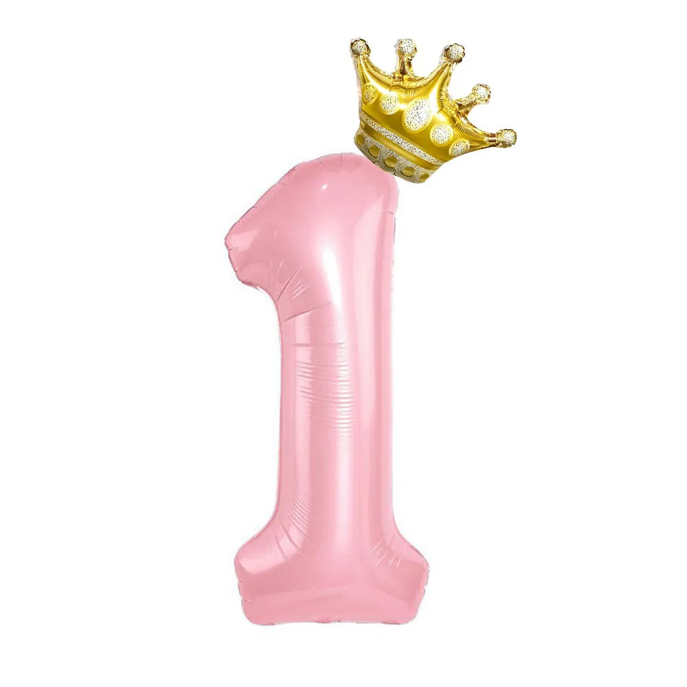Pastel Foil Number Balloon with Crown - Image 3