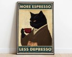 Retro Metal Tin Sign – More Espresso Less Depresso Coffee Poster