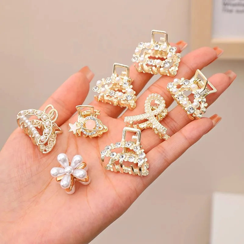 Elegant Rhinestone & Pearl Mini Hair Claws Set for Women and Girls - Image 14