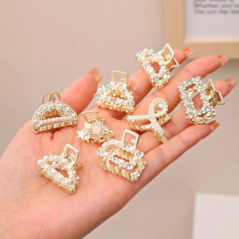 Elegant Rhinestone & Pearl Mini Hair Claws Set for Women and Girls - Image 8