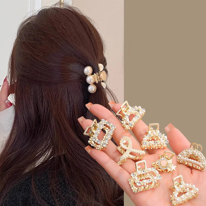 Elegant Rhinestone & Pearl Mini Hair Claws Set for Women and Girls - Image 3