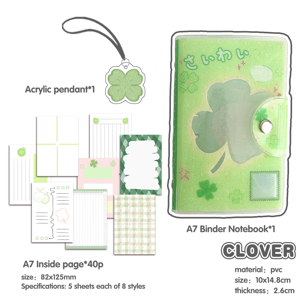 WAKAWAKA A7 Binder – Four-Leaf Clover & Girl Glitter - Image 10