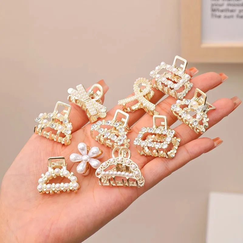 Elegant Rhinestone & Pearl Mini Hair Claws Set for Women and Girls - Image 7