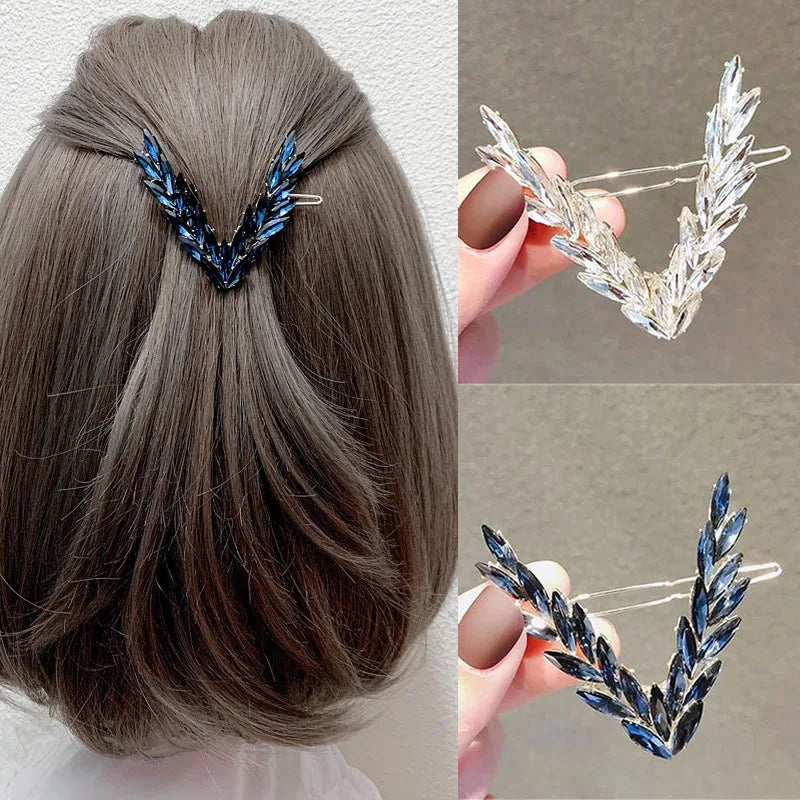 Luxury Shining Crystal Hair Clip – Elegant Korean V Shape Buckle Hairpins