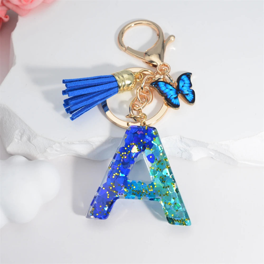 Crystal Butterfly & Alphabet Tassel Keychains - Image 2